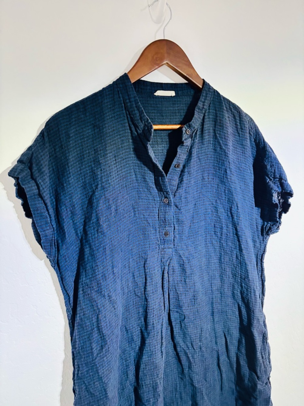 Eileen Fisher Organic Cotton Gauze Tunic Dress Blue Textured Oversized - Picture 2 of 6
